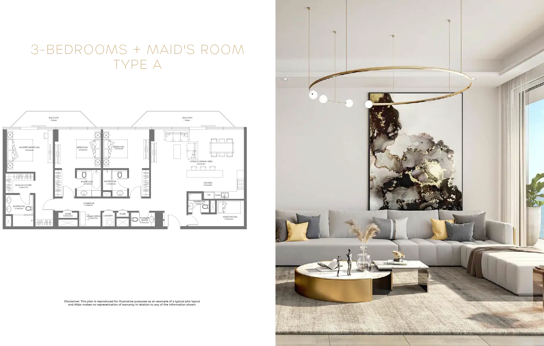 3 bedroom apartment floor plan at Louvre Abu Dhabi Residences