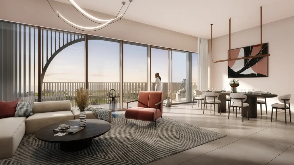 Luxury living room interior at Manarat Living Abu Dhabi