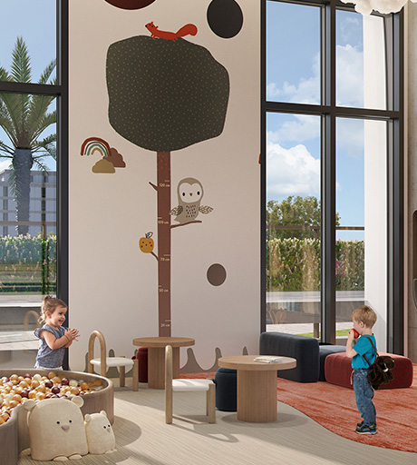 Kids’ indoor play area at Manarat Living family community