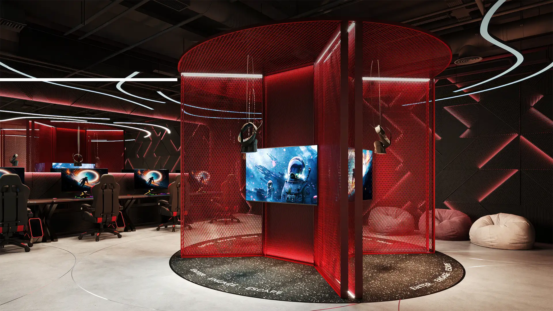 Indoor gaming room at Manarat Living residential development