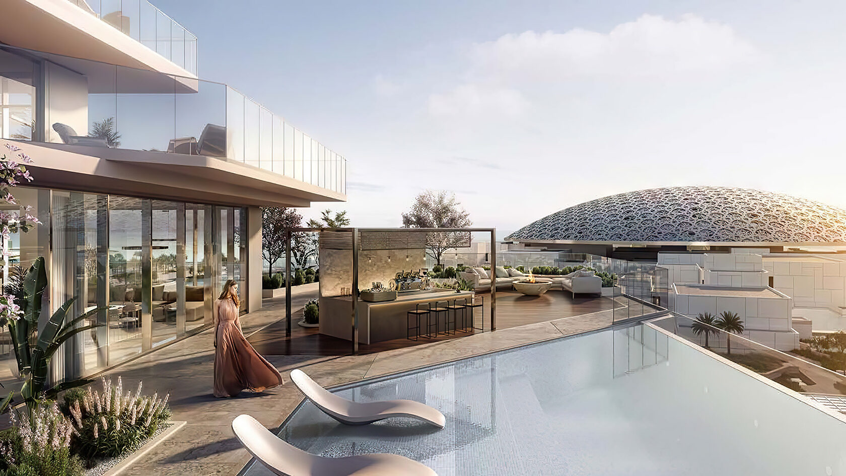 Luxury waterfront sunset deck at Louvre Residences