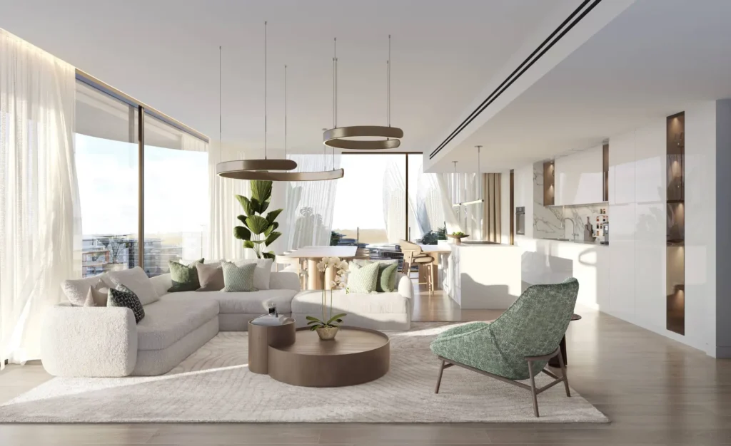 Contemporary living room interior at Mamsha Gardens Abu Dhabi