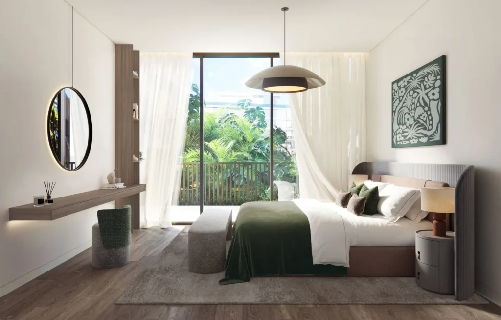 Master bedroom with garden view at Mamsha Gardens residences