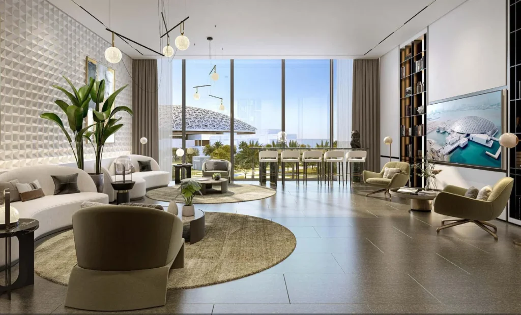 Open-plan dining and living area at Louvre Abu Dhabi Residences