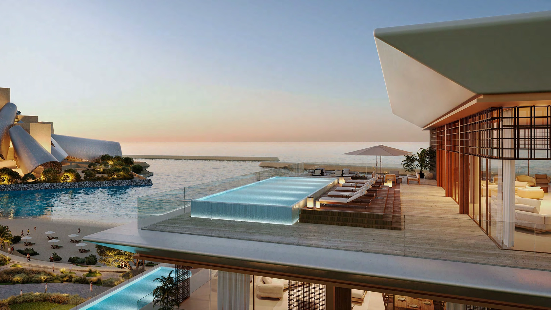 Private terrace with infinity pool at Nobu Residences Abu Dhabi