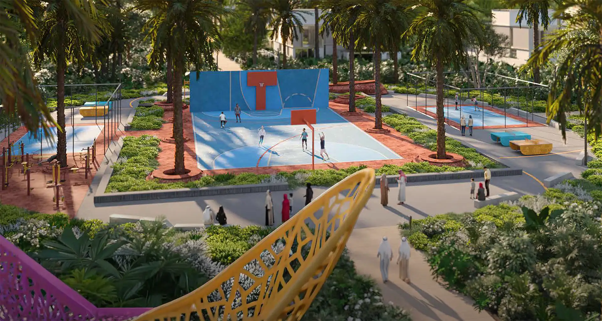 Sports courts and active lifestyle amenities at Saadiyat Lagoons