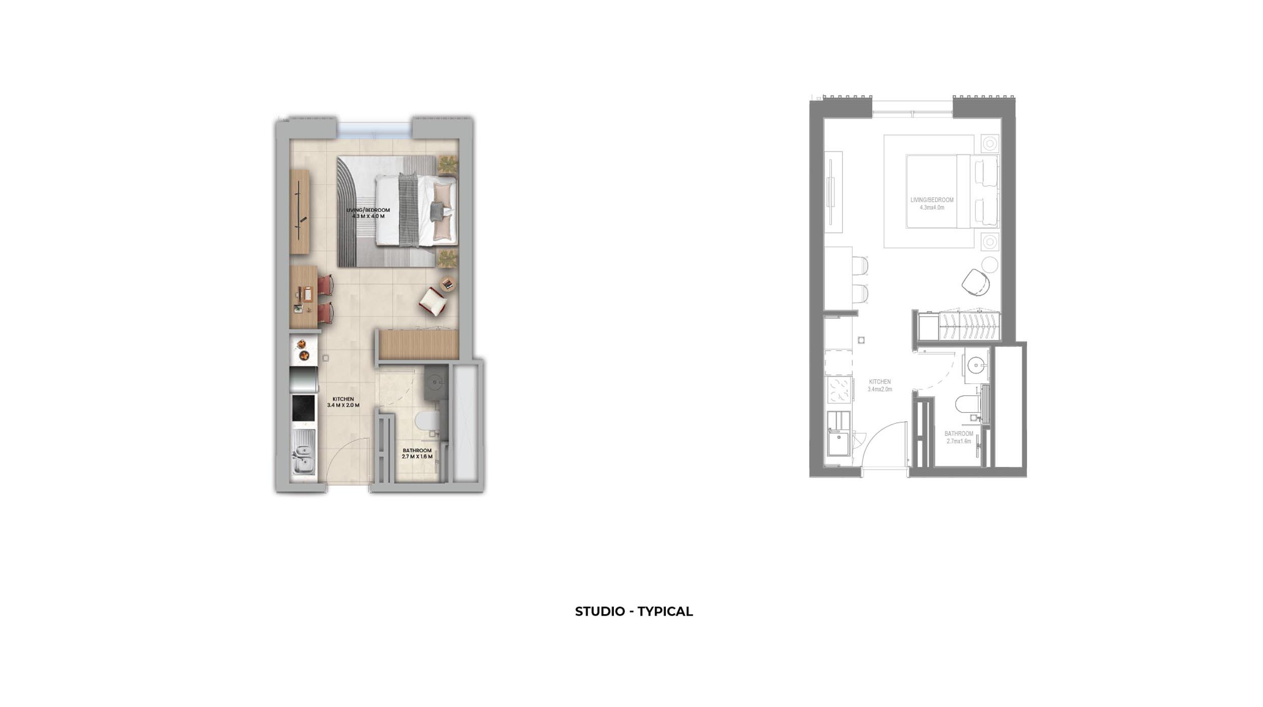 Studio apartment floor plan at Manarat Living Abu Dhabi