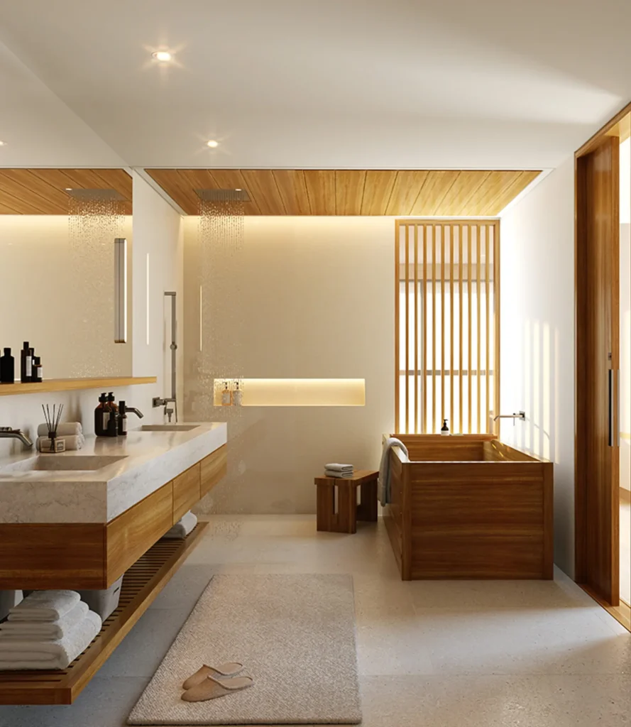 Minimalist luxury bathroom design at Nobu Residences